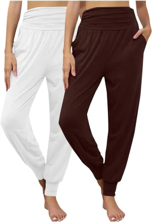 2 Pack Womens Yoga Jogger Pants with Side Pockets Sweatpants Lounge Lightweight Pants for Workout Running Yoga