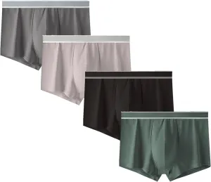 4 Pack Underpants for Men Cotton Solid Color Quick Dry Boxer Briefs Underwear,Big and Tall Lounge Shorts,Comfortable