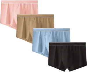 4 Pack Underpants for Men Cotton Solid Color Quick Dry Boxer Briefs Underwear,Big and Tall Lounge Shorts,Comfortable