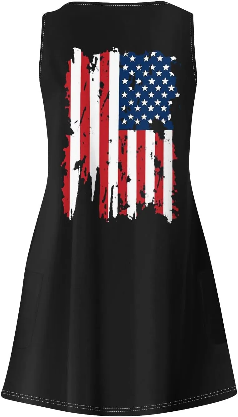4th of July Dress for Women- American Flag Tank Dresses Beach Cover Up Star Striped Summer Wrap Sundress