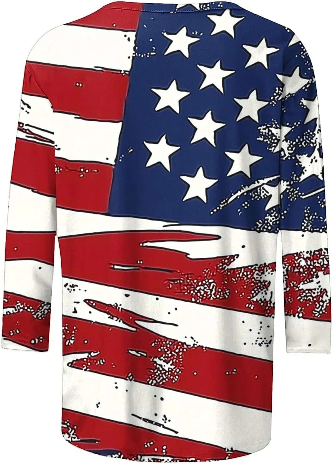 4th of July Shirts Women American Flag 3/4 Sleeve Shirt Independence Day Tops Casual Summer T Shirt Patriotic Tees
