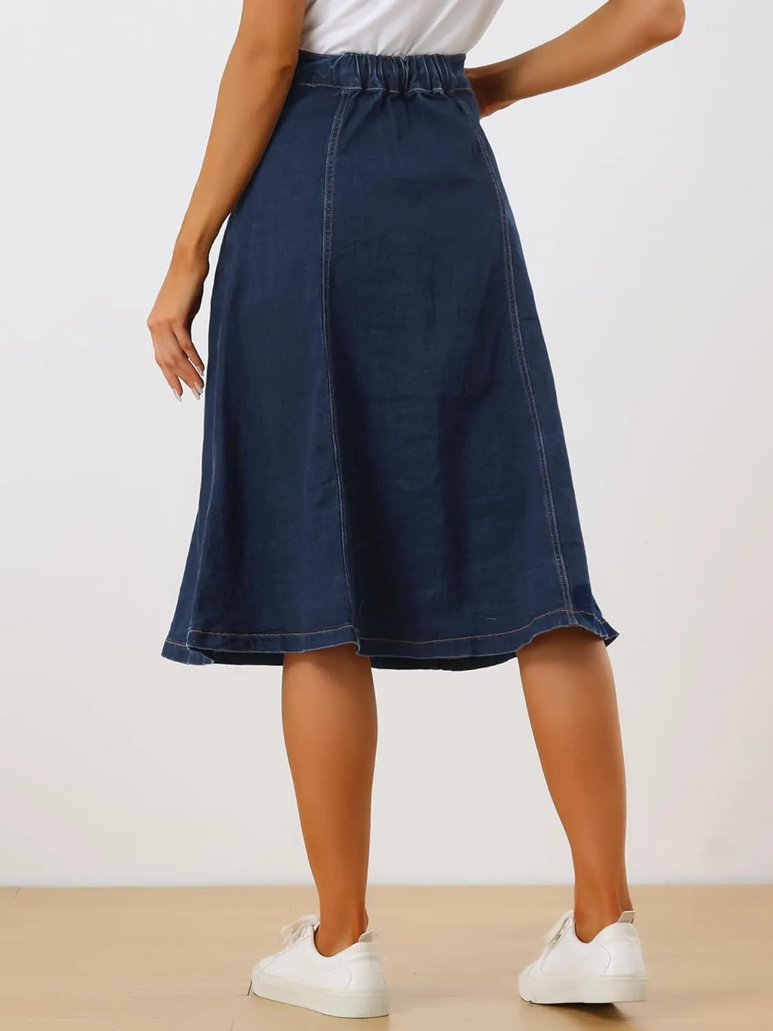 Allegra K Womens' Summer Denim Skirt High Waist Buttons Front A-Line Flowy Midi Skirts with Pockets