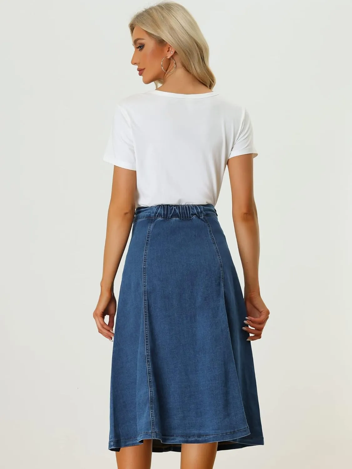 Allegra K Womens' Summer Denim Skirt High Waist Buttons Front A-Line Flowy Midi Skirts with Pockets
