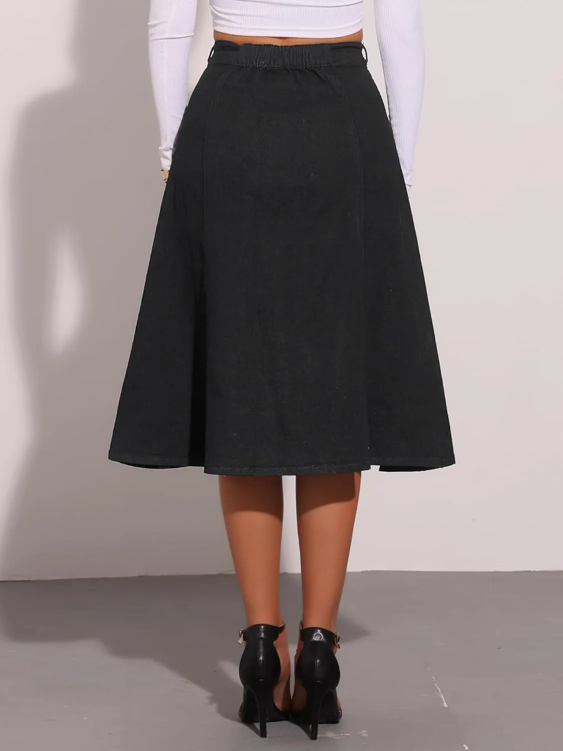 Allegra K Womens' Summer Denim Skirt High Waist Buttons Front A-Line Flowy Midi Skirts with Pockets