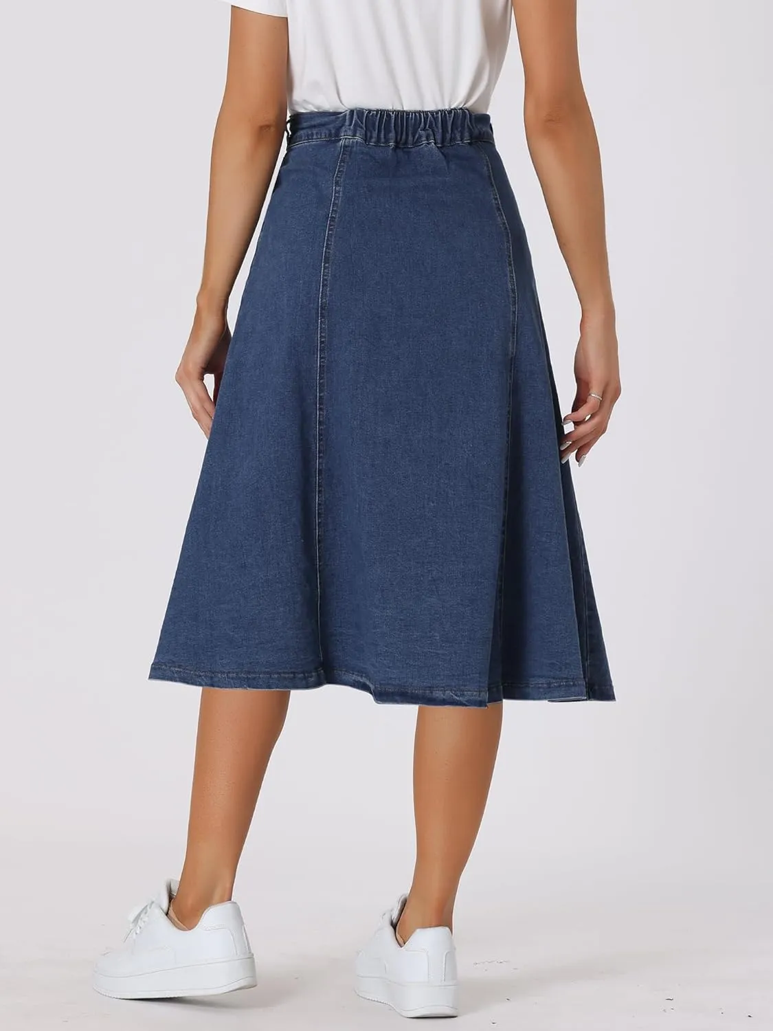 Allegra K Womens' Summer Denim Skirt High Waist Buttons Front A-Line Flowy Midi Skirts with Pockets