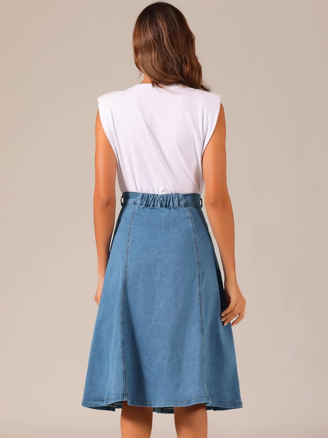 Allegra K Womens' Summer Denim Skirt High Waist Buttons Front A-Line Flowy Midi Skirts with Pockets