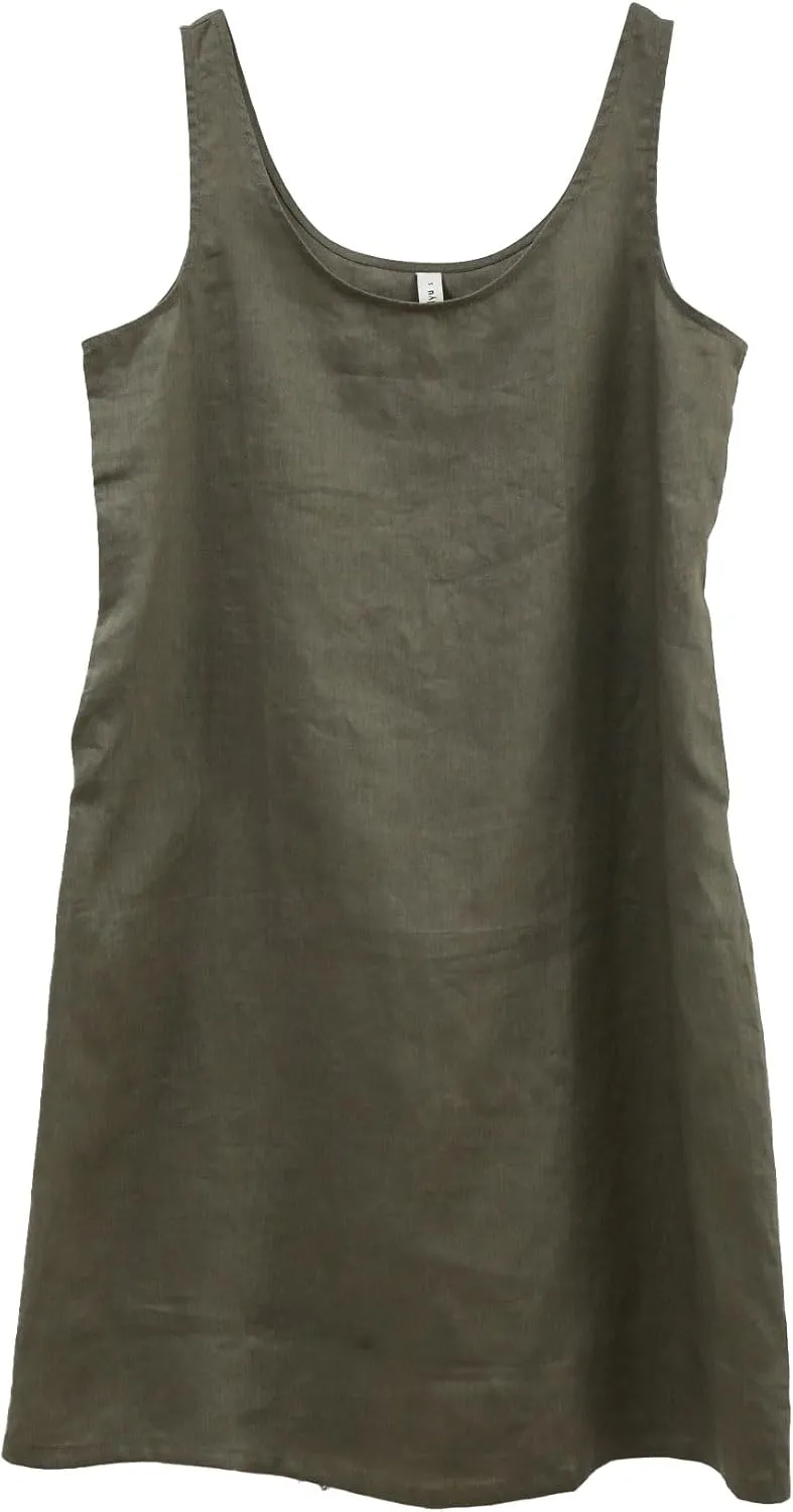 Amazhiyu Womens 100% Linen Summer Sleeveless Midi Tank Dresses with Pockets