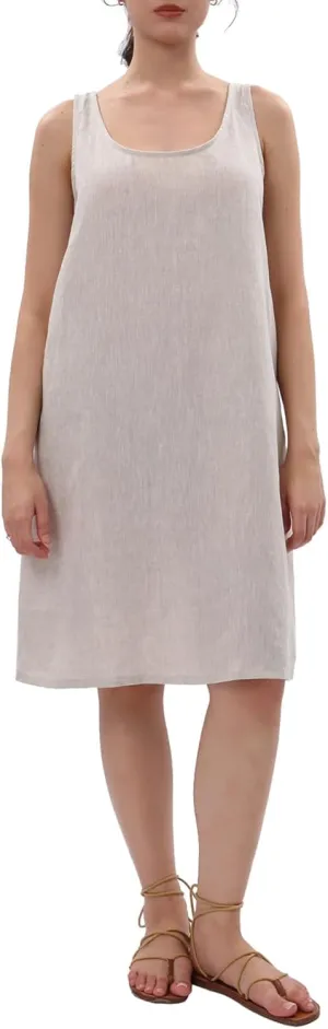 Amazhiyu Womens 100% Linen Summer Sleeveless Midi Tank Dresses with Pockets
