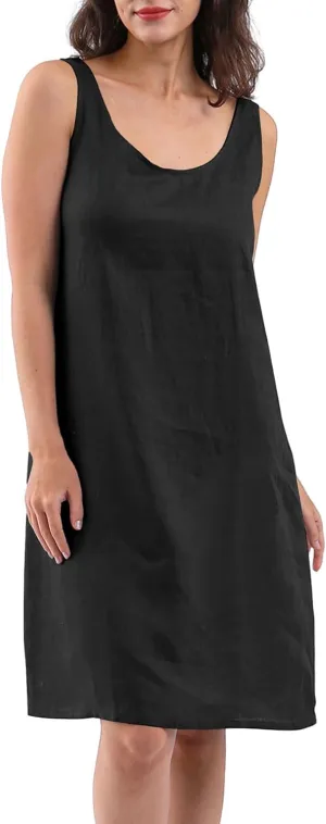 Amazhiyu Womens 100% Linen Summer Sleeveless Midi Tank Dresses with Pockets
