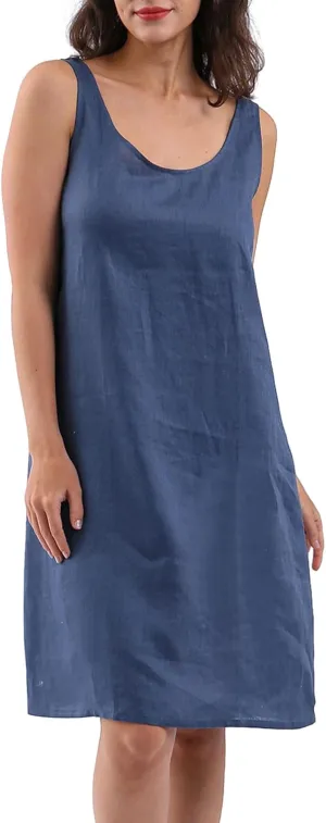 Amazhiyu Womens 100% Linen Summer Sleeveless Midi Tank Dresses with Pockets