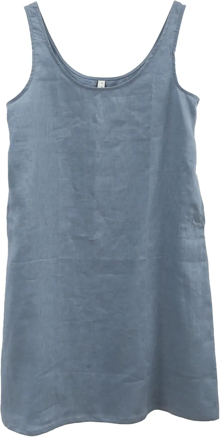Amazhiyu Womens 100% Linen Summer Sleeveless Midi Tank Dresses with Pockets