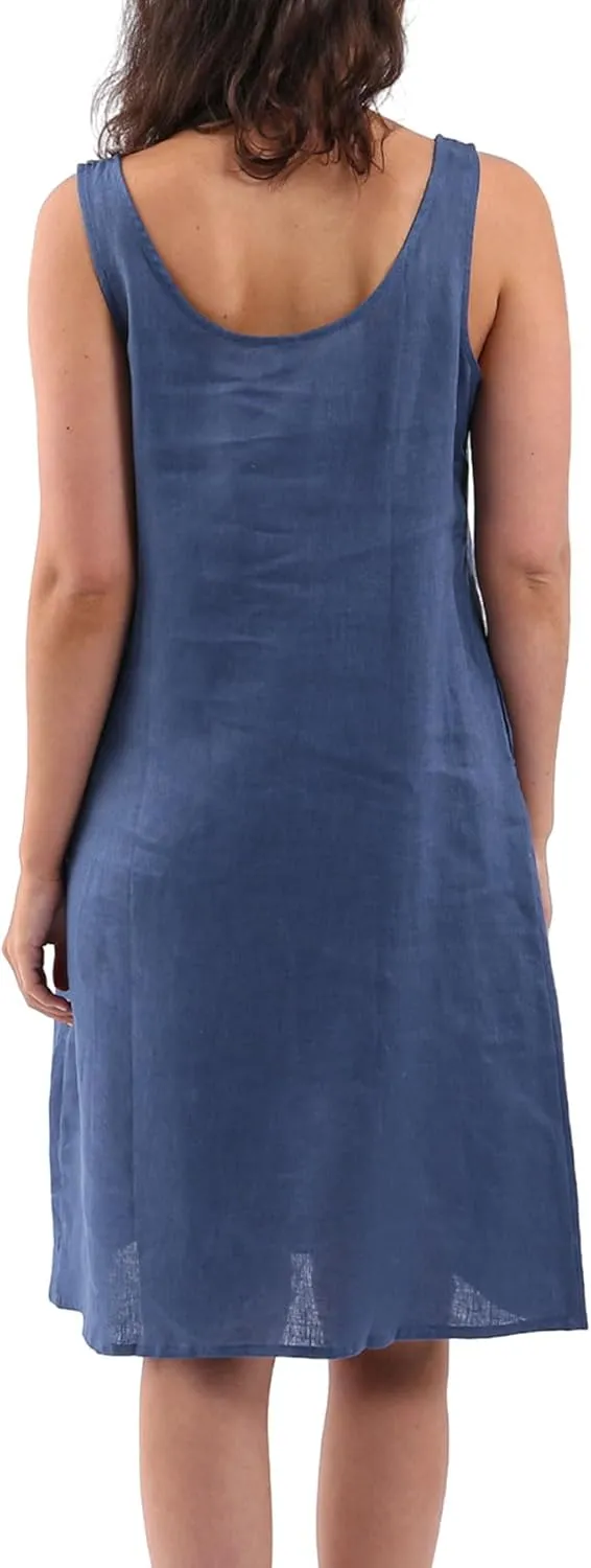 Amazhiyu Womens 100% Linen Summer Sleeveless Midi Tank Dresses with Pockets