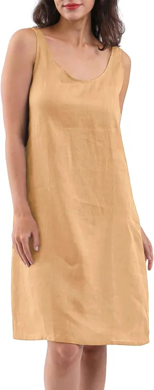 Amazhiyu Womens 100% Linen Summer Sleeveless Midi Tank Dresses with Pockets