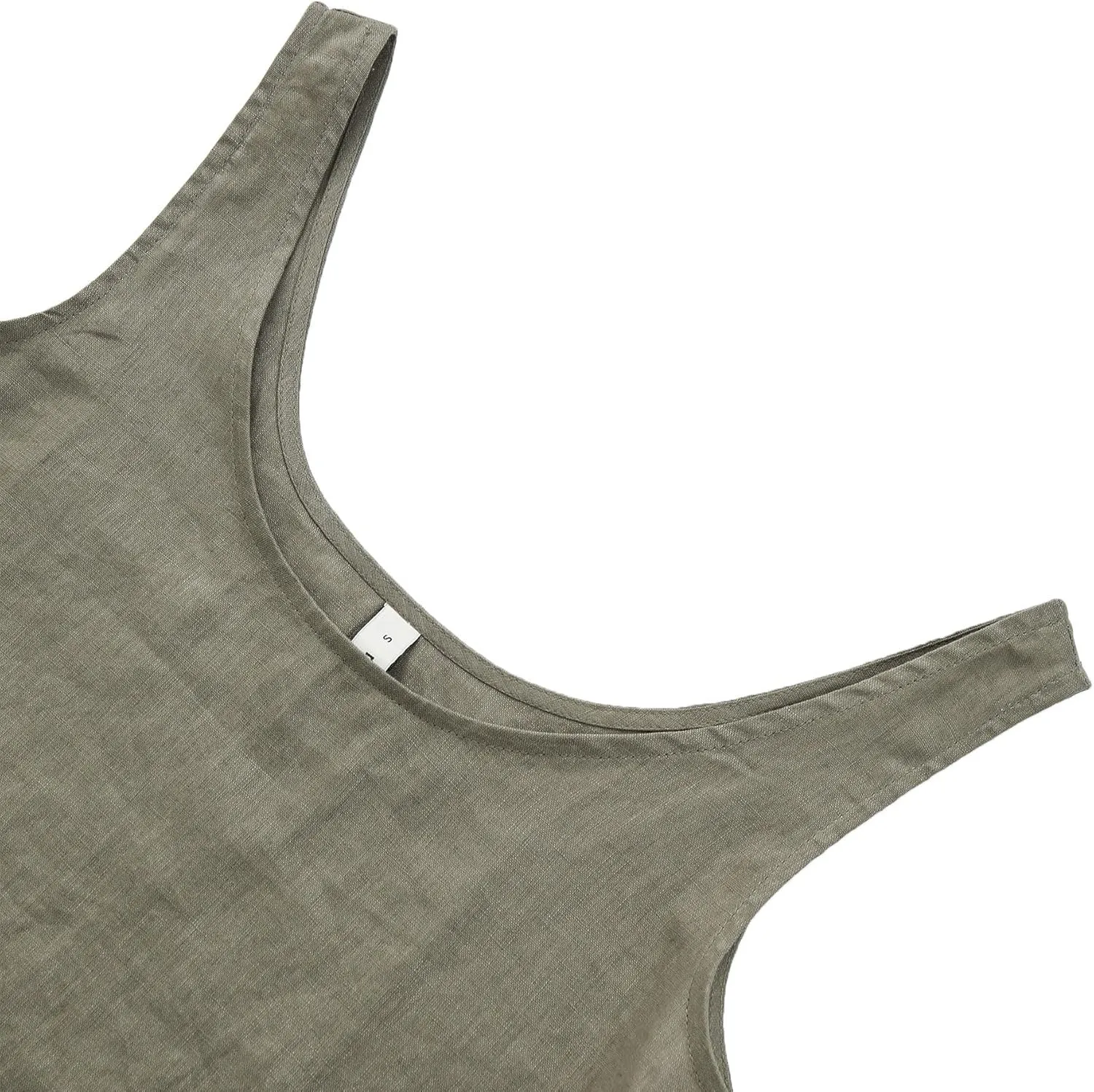 Amazhiyu Womens 100% Linen Summer Sleeveless Midi Tank Dresses with Pockets