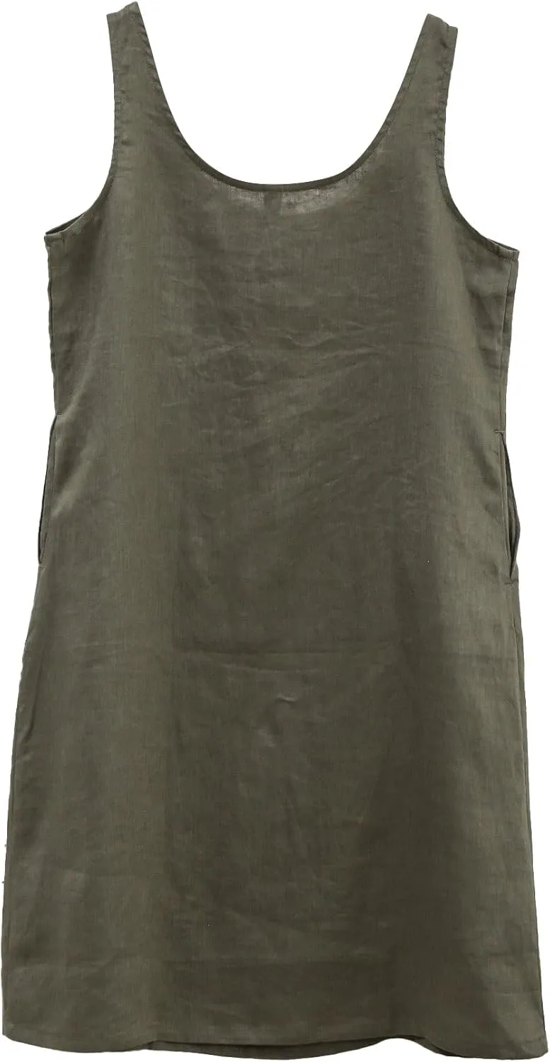 Amazhiyu Womens 100% Linen Summer Sleeveless Midi Tank Dresses with Pockets
