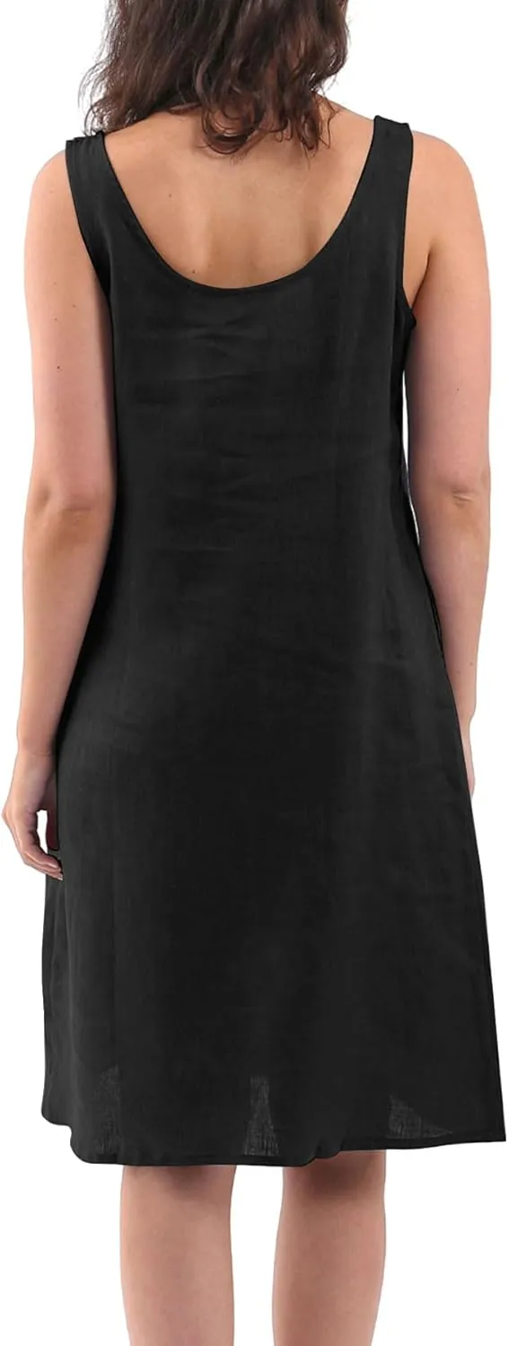 Amazhiyu Womens 100% Linen Summer Sleeveless Midi Tank Dresses with Pockets