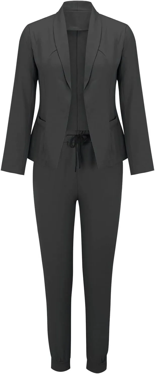 Aniywn Work Dresses for Women Business Office Elegant Bodycon Suits 2 Piece Set Open Front Blazers Coat and Slim Fit Pants