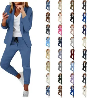 Aniywn Work Dresses for Women Business Office Elegant Bodycon Suits 2 Piece Set Open Front Blazers Coat and Slim Fit Pants