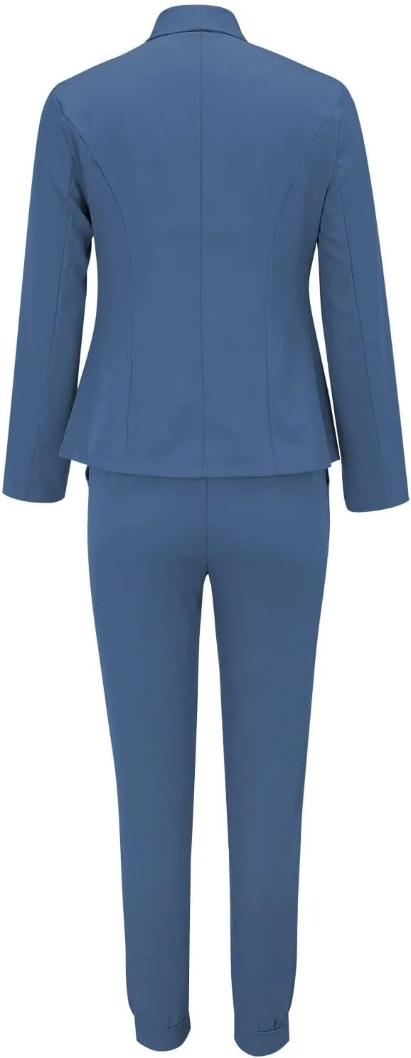 Aniywn Work Dresses for Women Business Office Elegant Bodycon Suits 2 Piece Set Open Front Blazers Coat and Slim Fit Pants