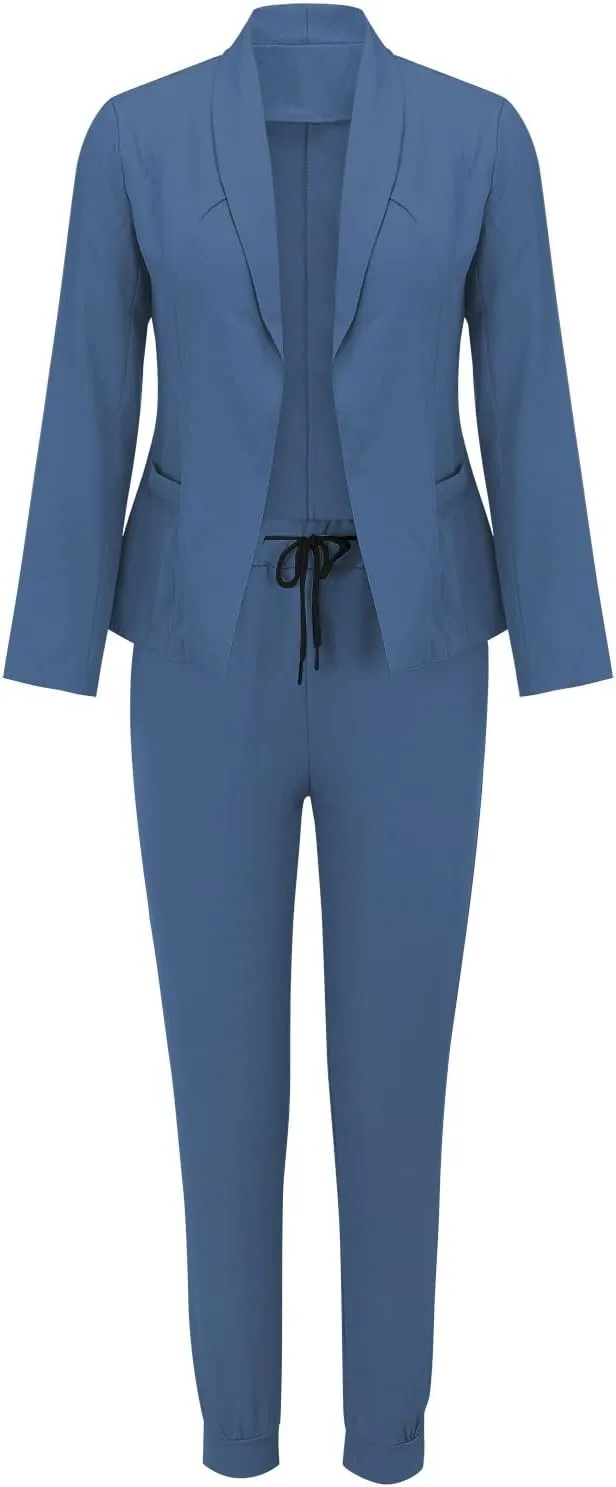 Aniywn Work Dresses for Women Business Office Elegant Bodycon Suits 2 Piece Set Open Front Blazers Coat and Slim Fit Pants