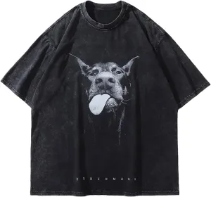 Arssm Men's Graphic Tees Shirt Unisex Cotton Oversized T-Shirt Short Sleeve Vintage Streetwear Y2K Acid Washed Tops(BlackBigDog-XXL)