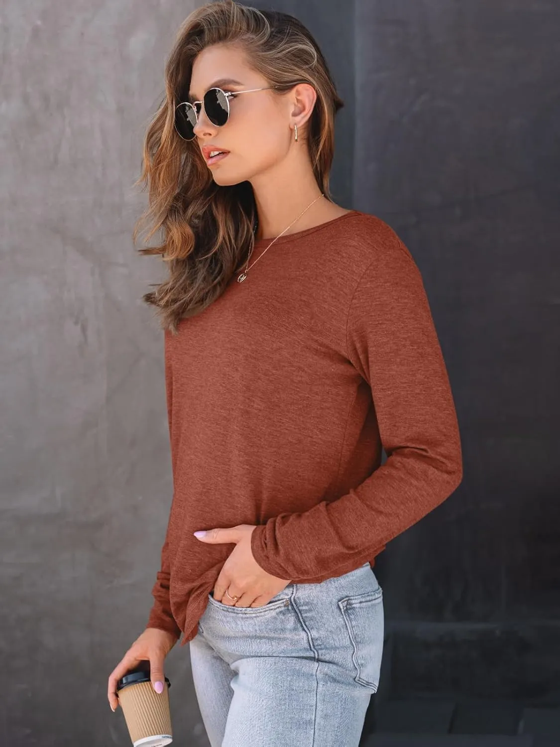 AUTOMET Women's Long Sleeve Shirts Casual Loose Fit Tees Solid Color Oversized Basic Tops Business Casual Outfits