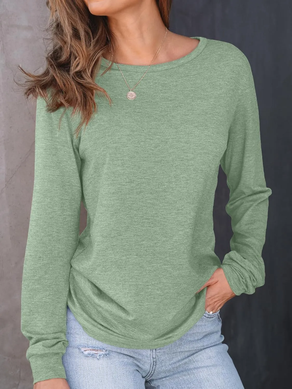 AUTOMET Women's Long Sleeve Shirts Casual Loose Fit Tees Solid Color Oversized Basic Tops Business Casual Outfits