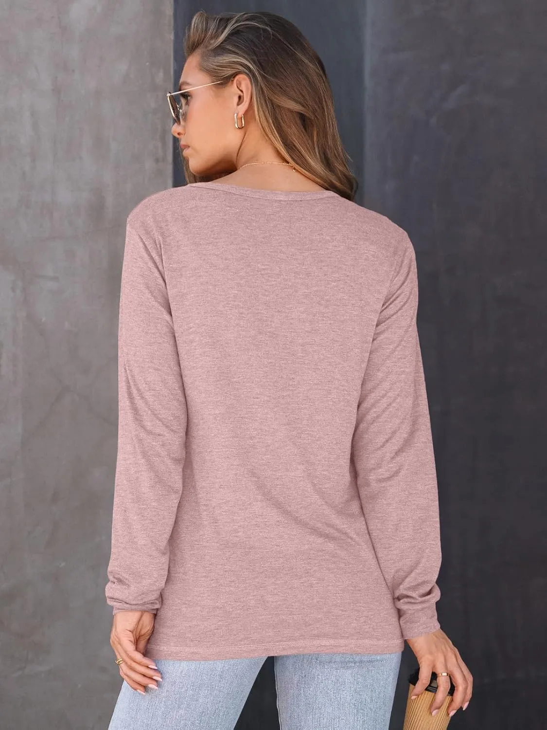 AUTOMET Women's Long Sleeve Shirts Casual Loose Fit Tees Solid Color Oversized Basic Tops Business Casual Outfits