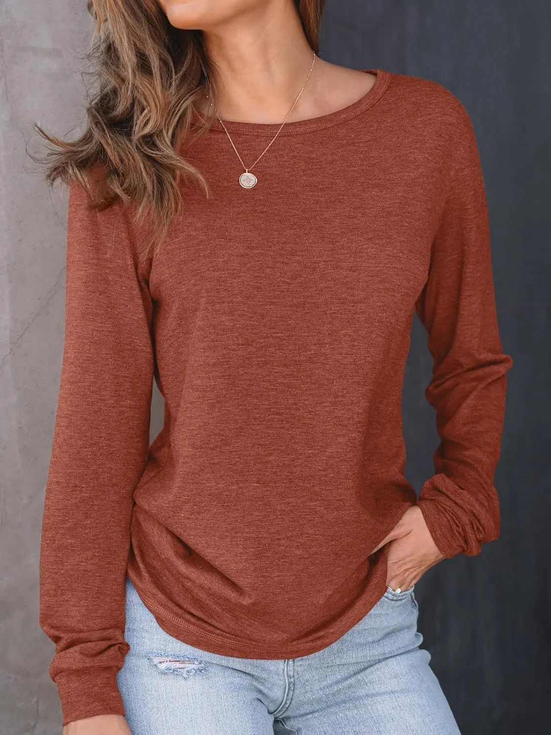 AUTOMET Women's Long Sleeve Shirts Casual Loose Fit Tees Solid Color Oversized Basic Tops Business Casual Outfits