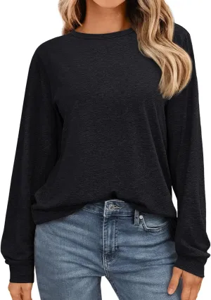 AUTOMET Women's Long Sleeve Shirts Casual Loose Fit Tees Solid Color Oversized Basic Tops Business Casual Outfits