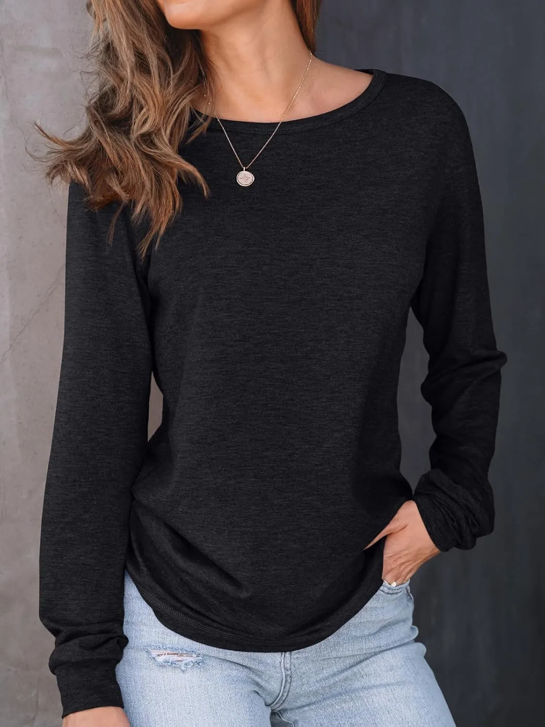 AUTOMET Women's Long Sleeve Shirts Casual Loose Fit Tees Solid Color Oversized Basic Tops Business Casual Outfits