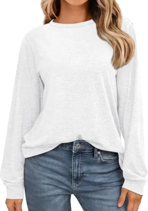 AUTOMET Women's Long Sleeve Shirts Casual Loose Fit Tees Solid Color Oversized Basic Tops Business Casual Outfits