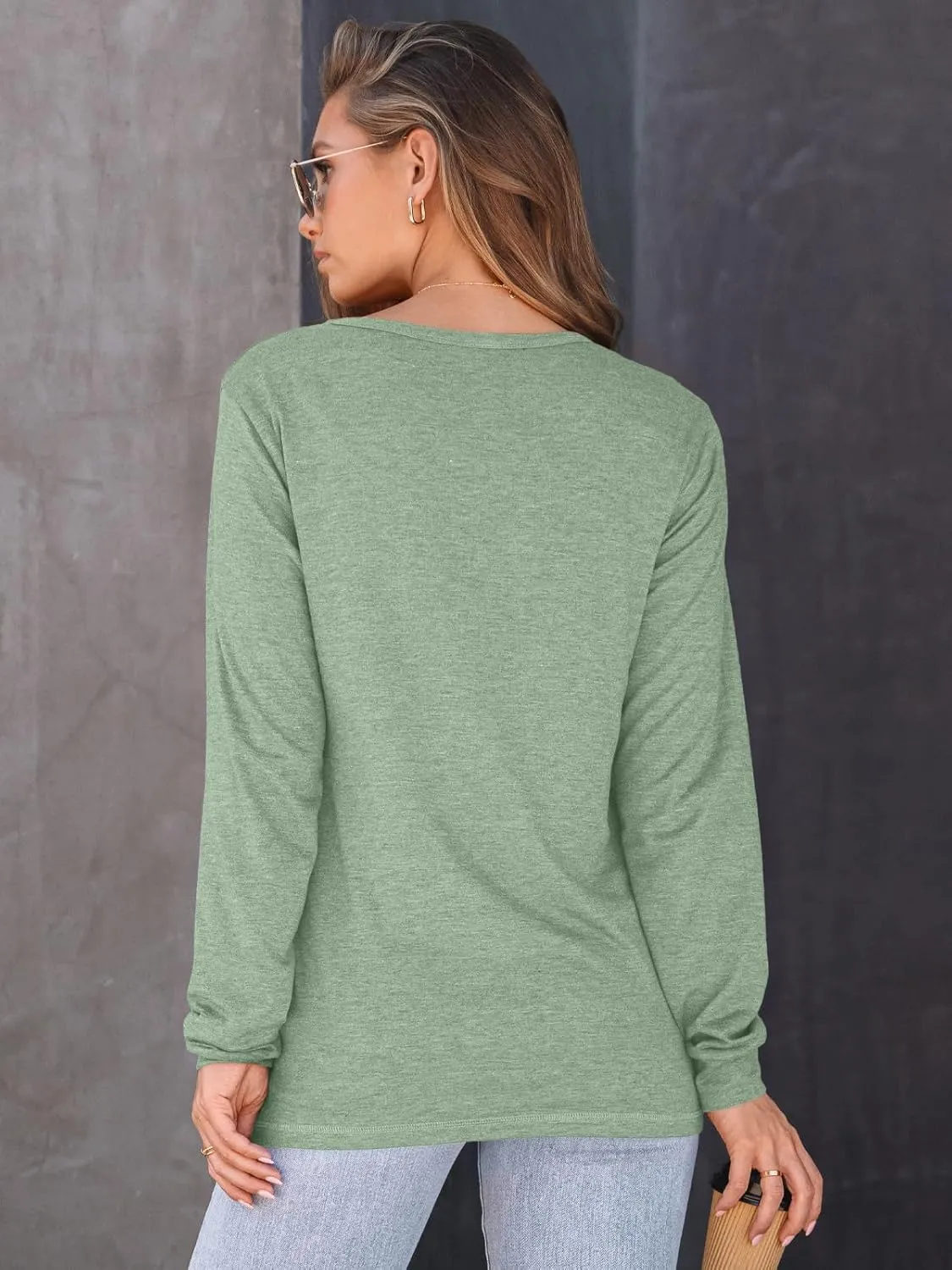 AUTOMET Women's Long Sleeve Shirts Casual Loose Fit Tees Solid Color Oversized Basic Tops Business Casual Outfits