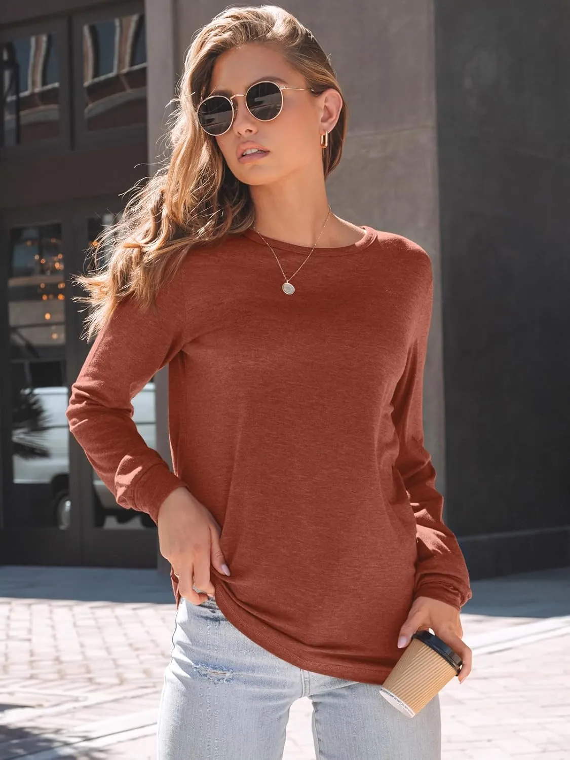 AUTOMET Women's Long Sleeve Shirts Casual Loose Fit Tees Solid Color Oversized Basic Tops Business Casual Outfits