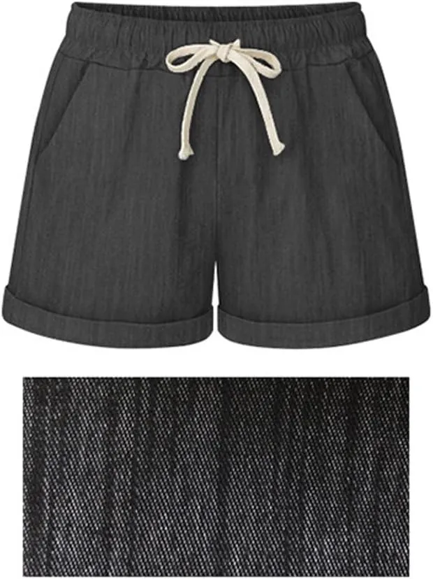 Bermuda Shorts for Women Cotton Linen Comfy Plus Size Elastic Waist Knee Length Travel Shorts for Summer Walking Beach