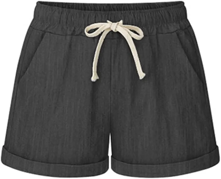 Bermuda Shorts for Women Cotton Linen Comfy Plus Size Elastic Waist Knee Length Travel Shorts for Summer Walking Beach