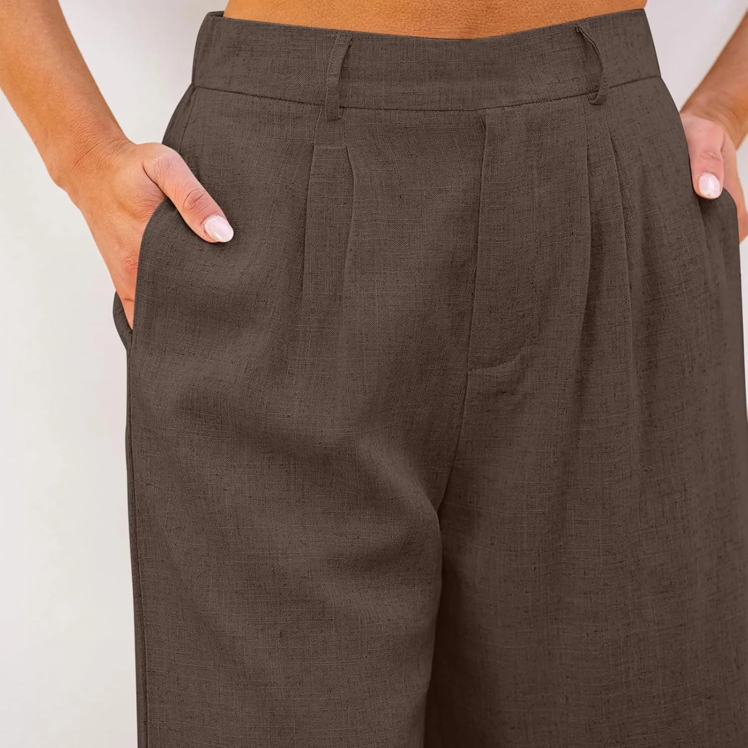 Bermuda Shorts for Women High Waisted Dressy Casual Linen Shorts Wide Leg Knee Length Summer Beach Shorts with Pocket