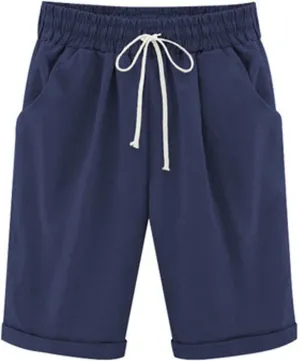 Bermuda Shorts for Women Knee Length Plus Size High Waisted Linen Shorts Summer Casual Drawstring Beach Outfits