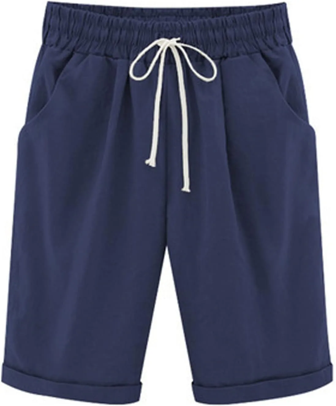 Bermuda Shorts for Women Knee Length Plus Size High Waisted Linen Shorts Summer Casual Drawstring Beach Outfits