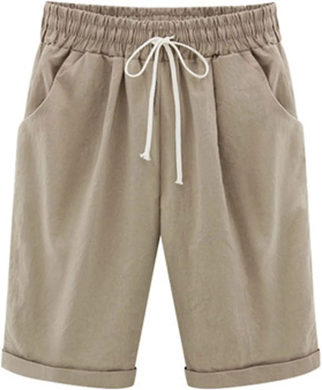 Bermuda Shorts for Women Knee Length Plus Size High Waisted Linen Shorts Summer Casual Drawstring Beach Outfits