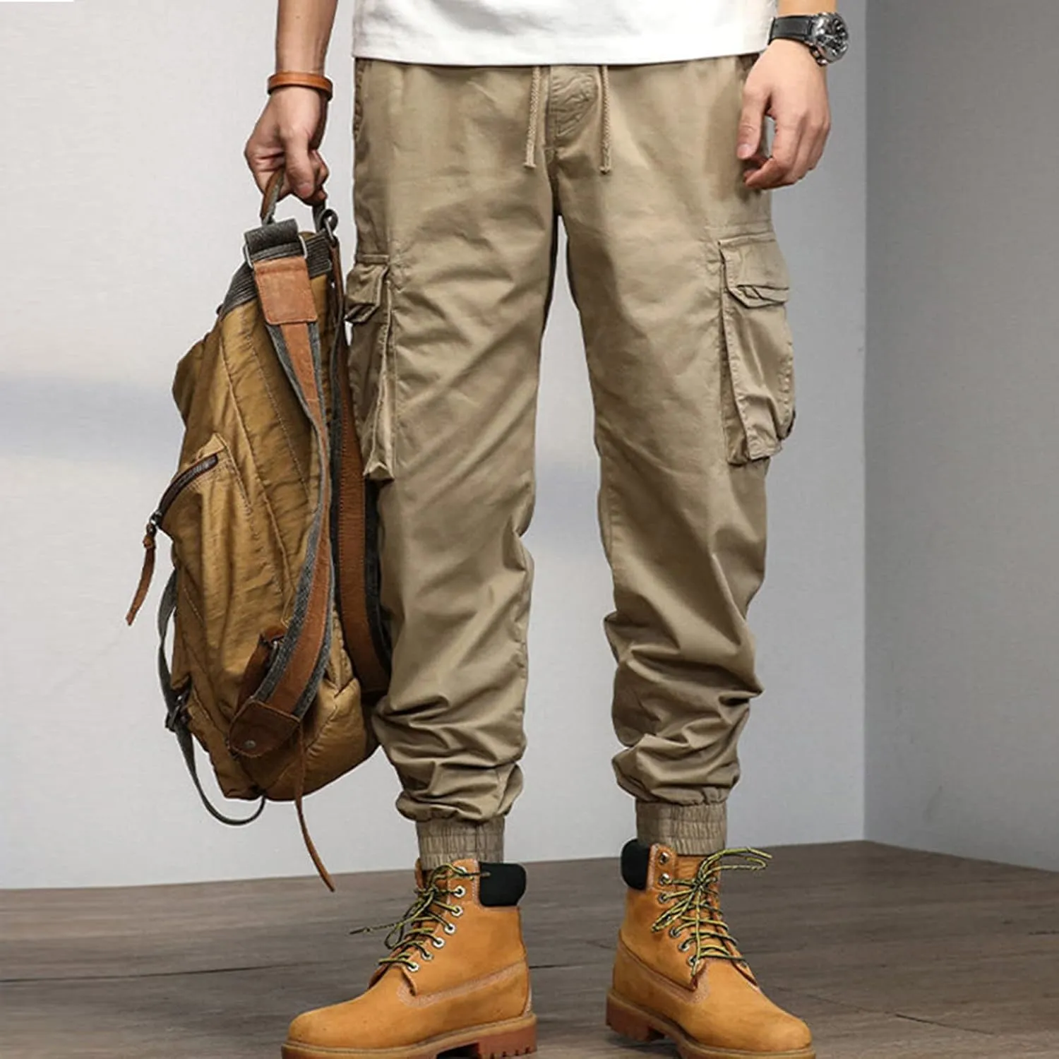 Big and Tall Men Cargo Jogger Sweat Pants Open Bottom Ripstop Hiking Work Pants Quick Dry Stretch Multi-Pockets