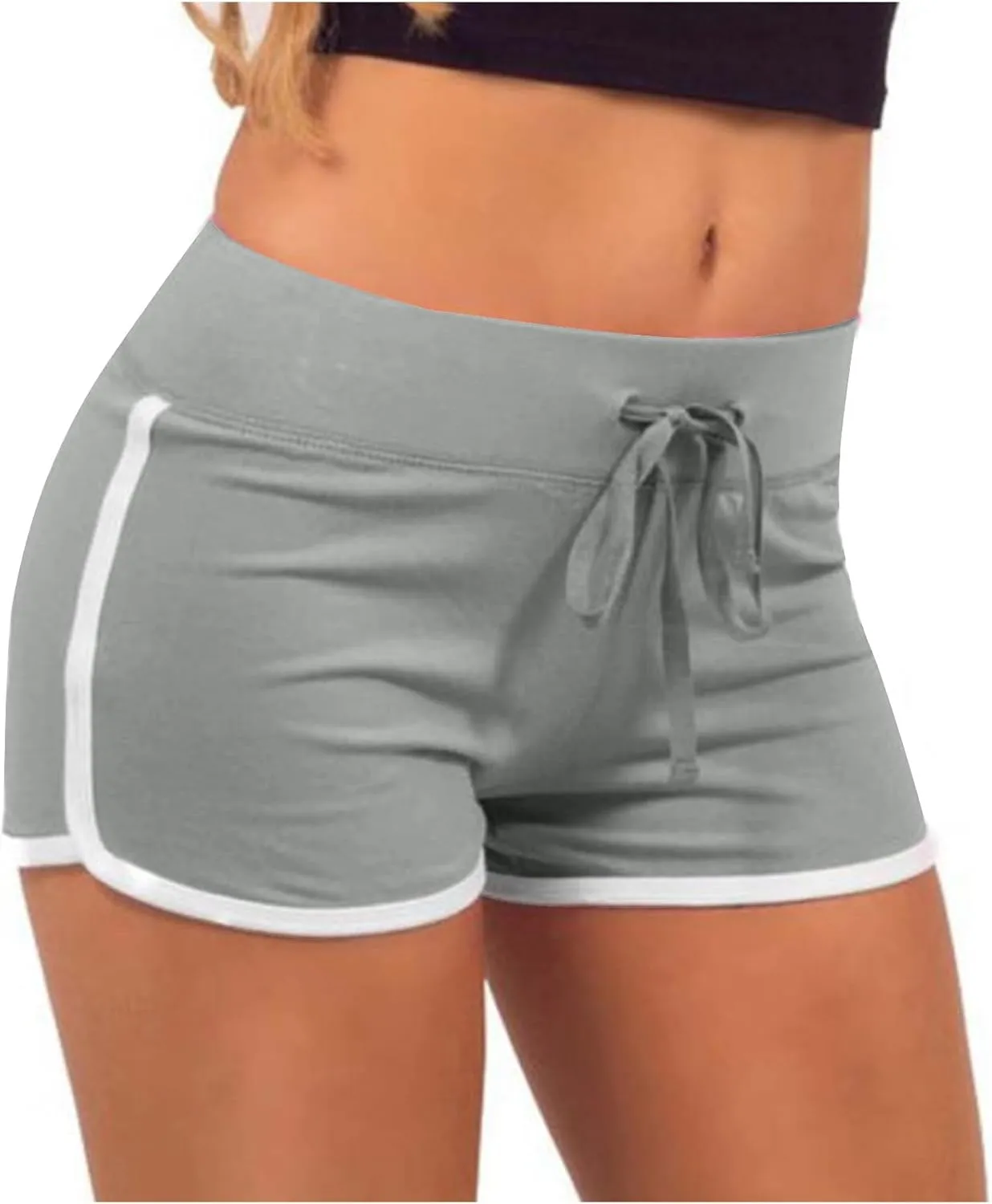 Biker Shorts for Women Workout Running Shorts High Waisted Yoga Shorts Striped Sweat Shorts Casual Drawstring Shorts