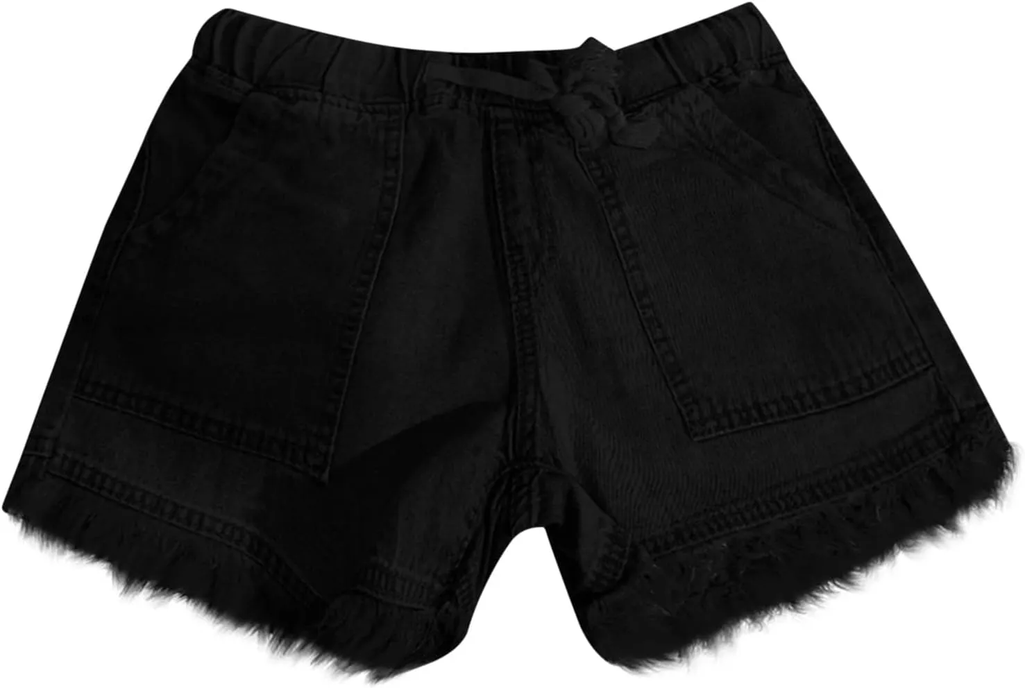 Binmer Womens Casual Drawstring Shorts Faux Denim Tassel Hem Lightweight Comfy Summer Elastic Waist Shorts Jeans with Pockets