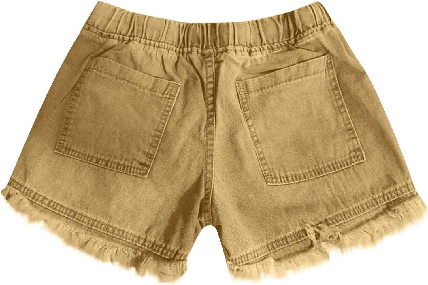 Binmer Womens Casual Drawstring Shorts Faux Denim Tassel Hem Lightweight Comfy Summer Elastic Waist Shorts Jeans with Pockets