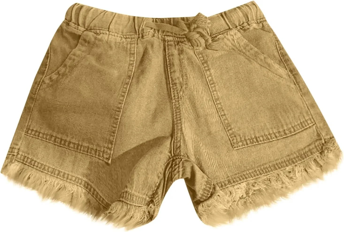 Binmer Womens Casual Drawstring Shorts Faux Denim Tassel Hem Lightweight Comfy Summer Elastic Waist Shorts Jeans with Pockets