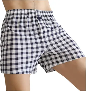 Boxer Briefs for Men 100% Cotton Plaid Soft Underwear Breathable Pajamas Shorts Elastic Waist Comfortable Loose Briefs