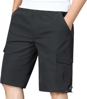 Cargo Shorts for Men Casual Multiple Pockets Solid Color Short Pants Slim Flowy Comfy Leisure Hiking Half Pants
