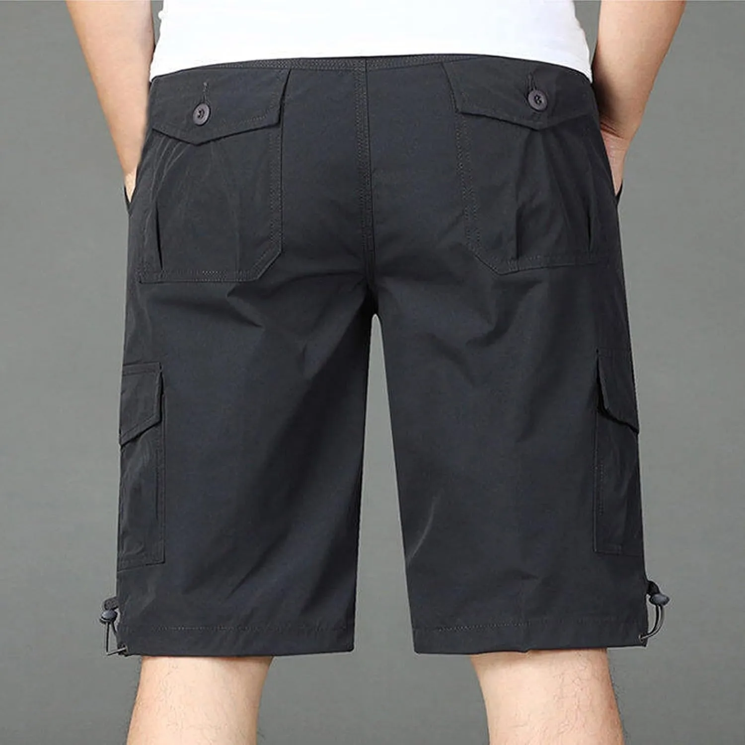 Cargo Shorts for Men Casual Multiple Pockets Solid Color Short Pants Slim Flowy Comfy Leisure Hiking Half Pants