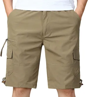 Cargo Shorts for Men Casual Multiple Pockets Solid Color Short Pants Slim Flowy Comfy Leisure Hiking Half Pants