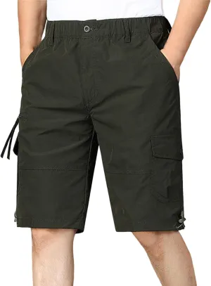 Cargo Shorts for Men Casual Multiple Pockets Solid Color Short Pants Slim Flowy Comfy Leisure Hiking Half Pants